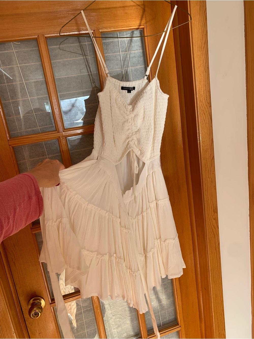 White Tiered Spaghetti-Strap Midi Dress